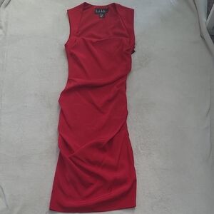 Nicole Miller Silk Sheath Dress 4 Red Cocktail Ruched Designer Evening Wedding